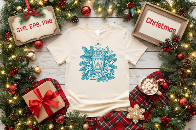 Vintage Christmas Lantern SVG | Merry and Bright
