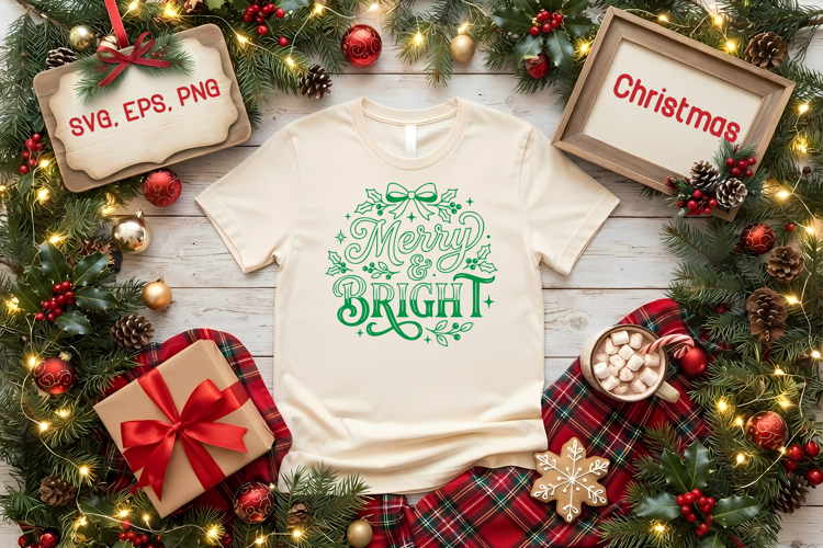 Merry and Bright SVG | Christmas Typography Design