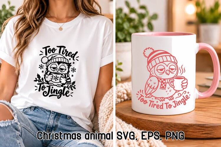 Funny Christmas Owl SVG Design | Christmas Animal SVG example image 1