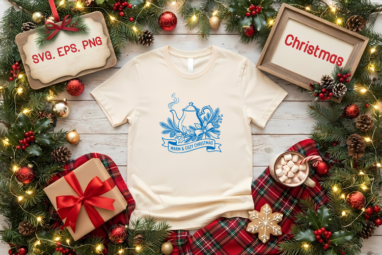Warm & Cozy Christmas SVG | Christmas Teapot Design