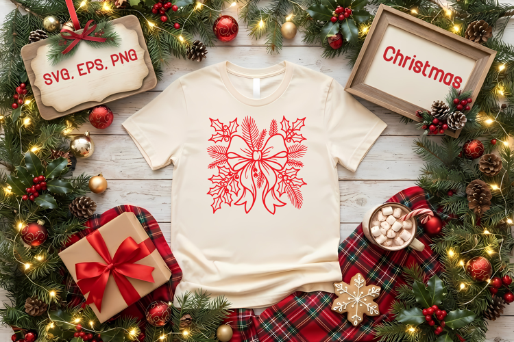 Christmas Bow SVG | Holly and Pine Holiday Design