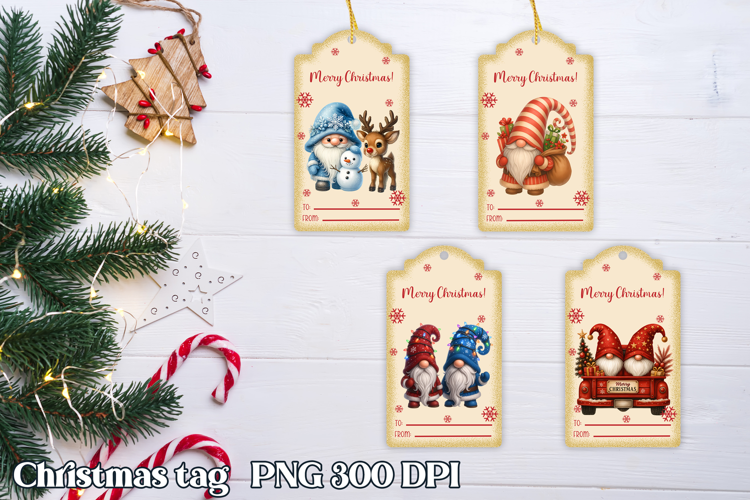 Christmas tags printable | Christmas gnome gift tag PNG