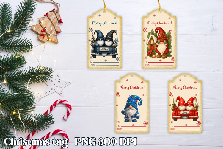 Christmas tags printable | Christmas gnome gift tag PNG
