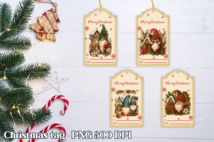 Christmas tags printable | Christmas gnome gift tag PNG