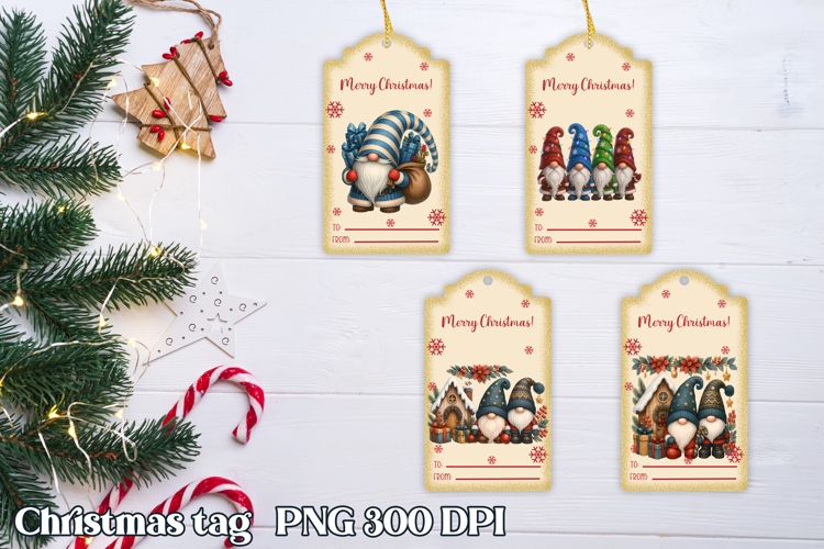 Christmas tags printable | Christmas gnome gift tag PNG