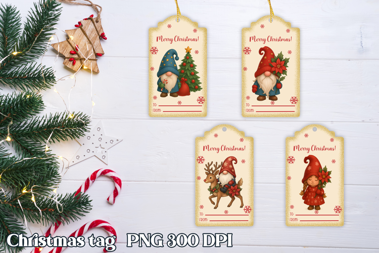 Christmas tags printable | Christmas gnome gift tag PNG