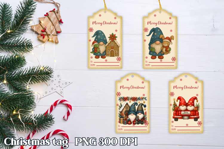 Christmas tags printable | Christmas gnome gift tag PNG