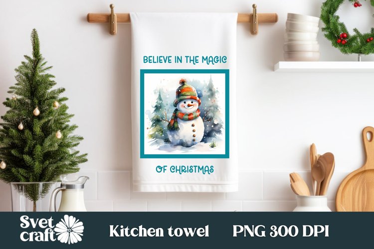 Christmas kitchen towel PNG design I Snowman dish towel