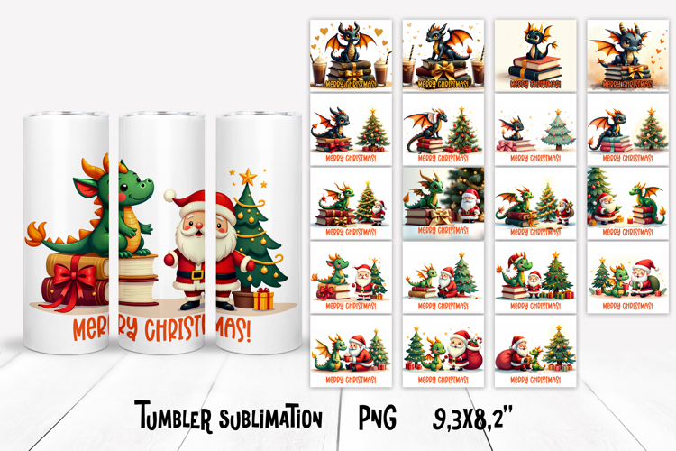 Christmas tumbler PNG | Christmas dragon tumbler sublimation