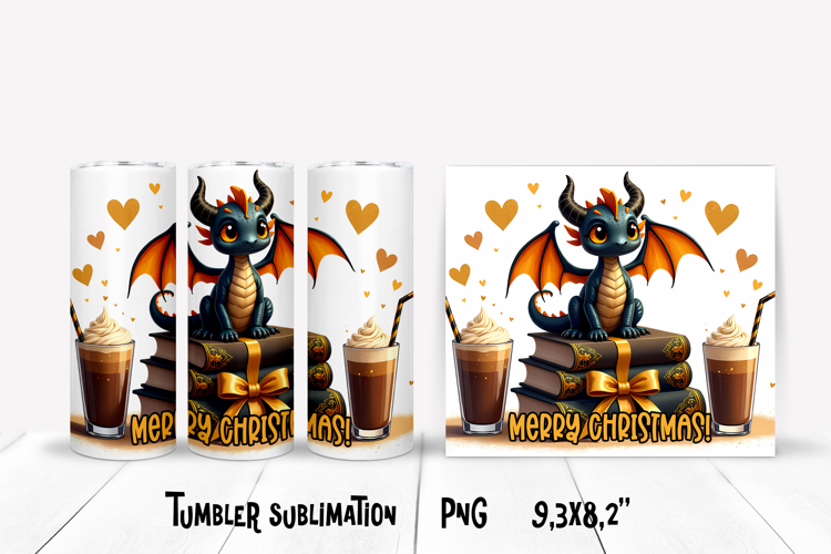Christmas tumbler PNG | Christmas dragon tumbler sublimation