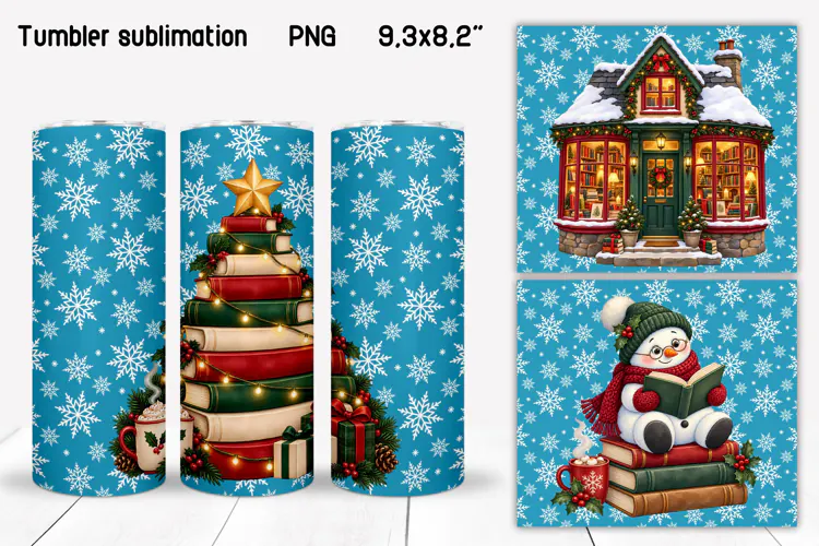 Cozy Christmas Reading Tumbler PNG