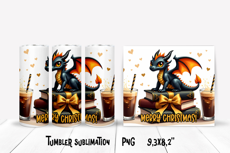 Christmas tumbler PNG | Christmas dragon tumbler sublimation