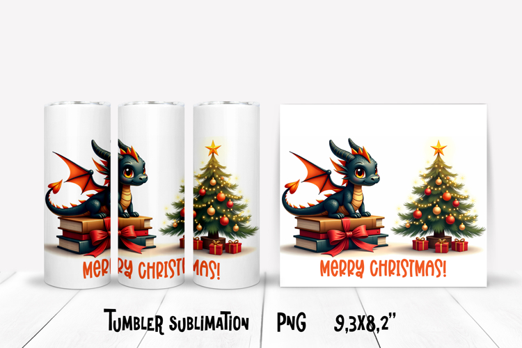 Christmas tumbler PNG | Christmas dragon tumbler sublimation