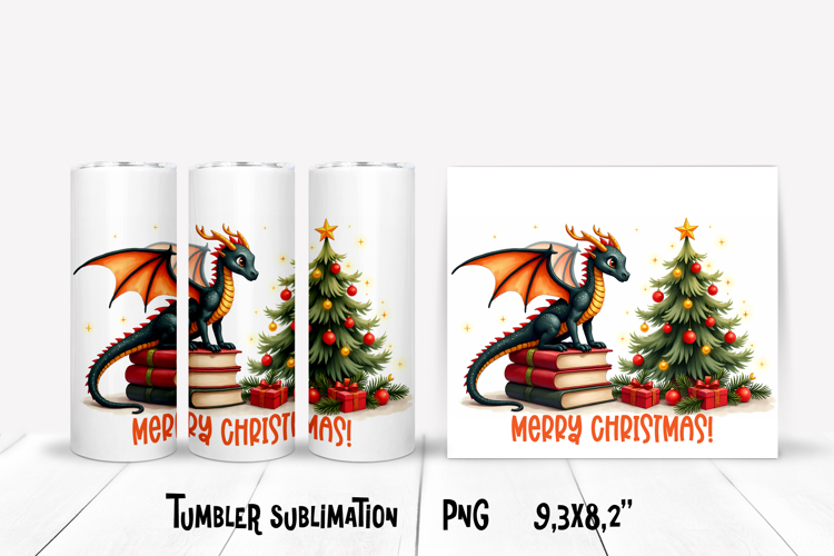 Christmas tumbler PNG | Christmas dragon tumbler sublimation