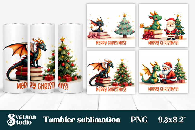 Christmas tumbler PNG | Christmas dragon tumbler sublimation