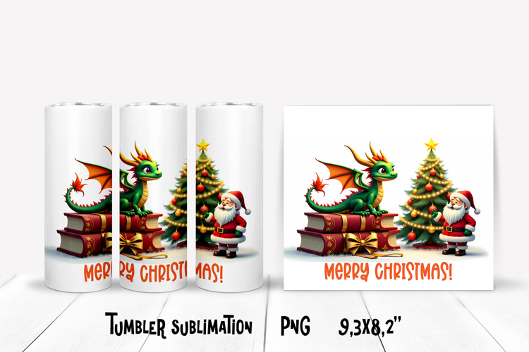 Christmas tumbler PNG | Christmas dragon tumbler sublimation