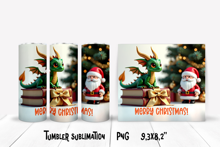 Christmas tumbler PNG | Christmas dragon tumbler sublimation