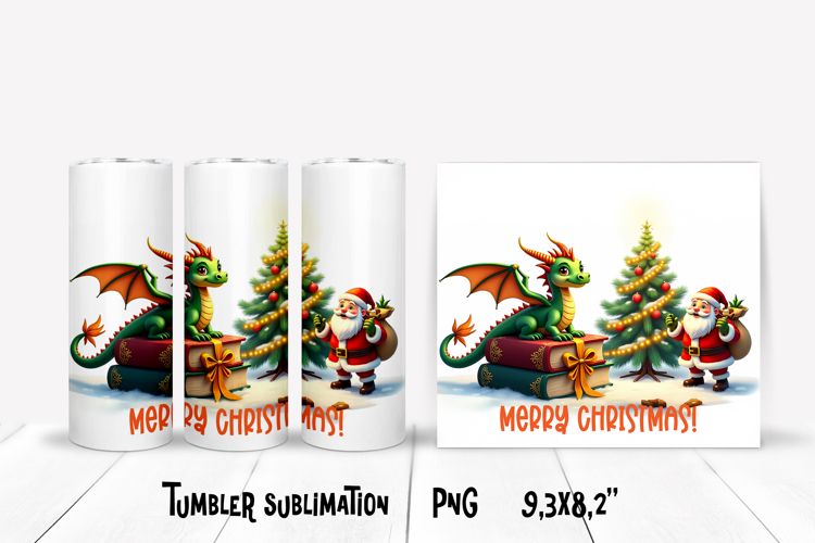 Christmas tumbler PNG | Christmas dragon tumbler sublimation