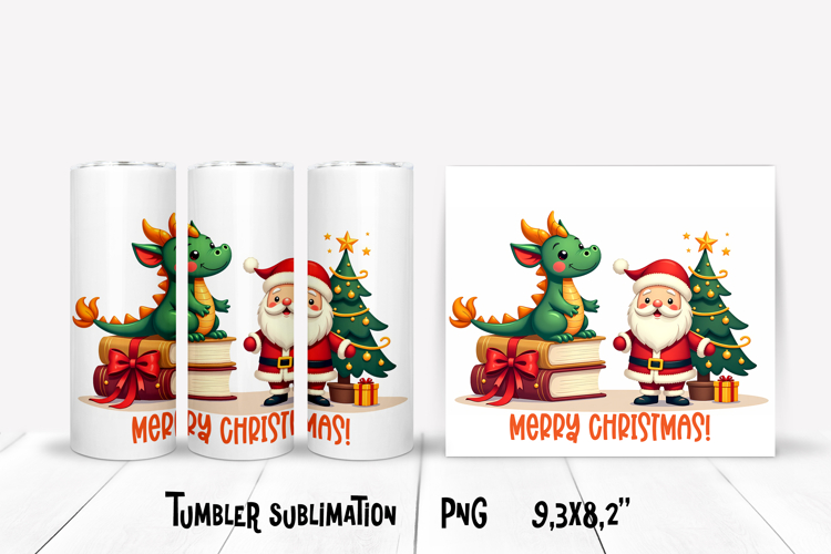 Christmas tumbler PNG | Christmas dragon tumbler sublimation