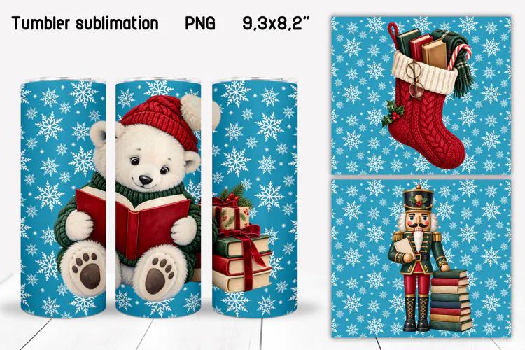 Christmas Reading Tumbler Wrap PNG