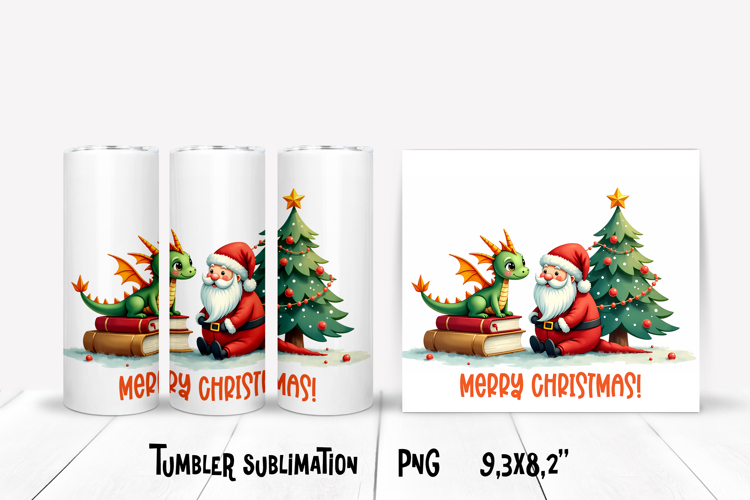 Christmas tumbler PNG | Christmas dragon tumbler sublimation