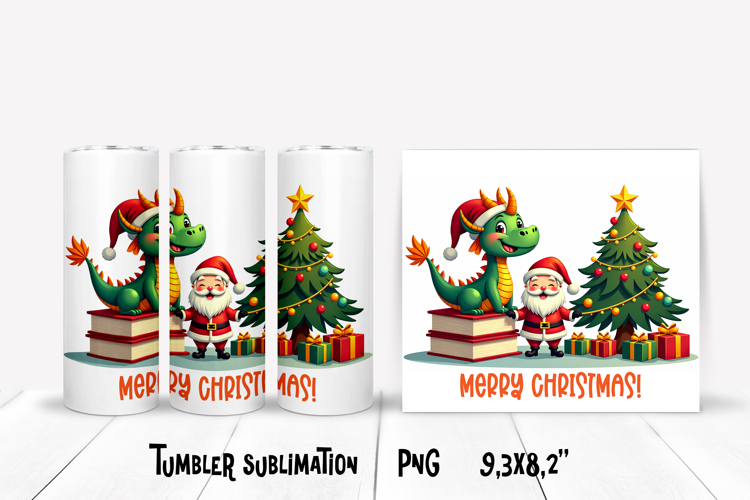 Christmas tumbler PNG | Christmas dragon tumbler sublimation