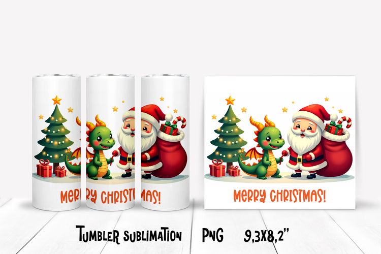 Christmas tumbler PNG | Christmas dragon tumbler sublimation
