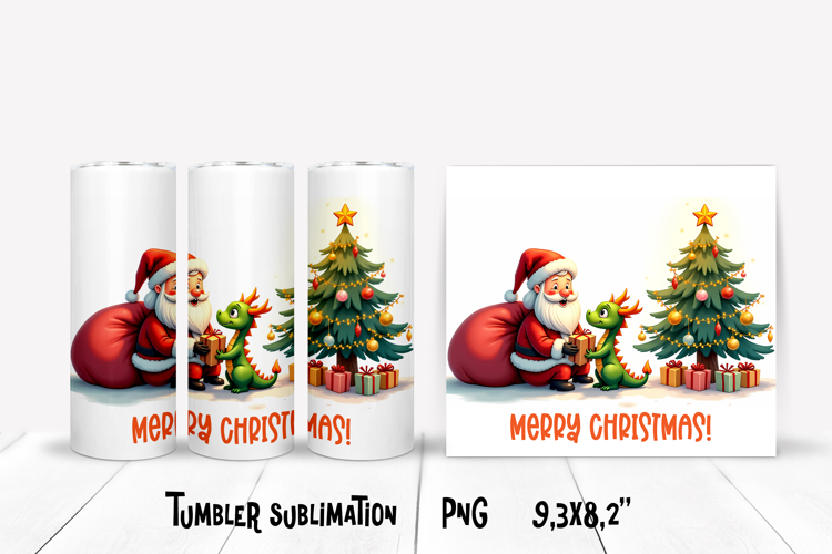 Christmas tumbler PNG | Christmas dragon tumbler sublimation