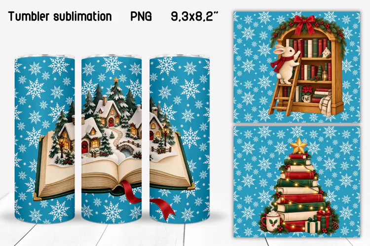 Cozy Christmas Bookish Tumbler PNG