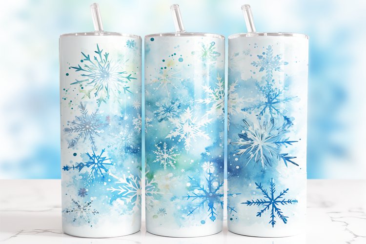 Christmas Watercolor Snowflakes Tumbler Wrap example image 1