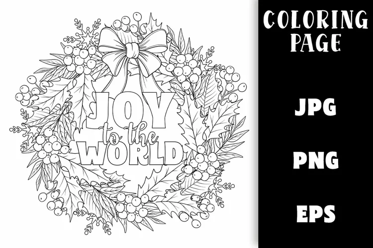 Christmas Wreath Coloring - Joy to the World
