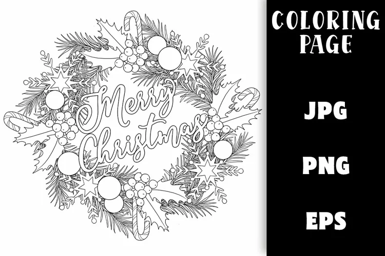 Christmas Wreath Coloring - Merry Christmas