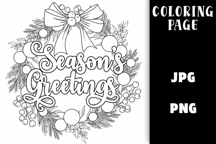Christmas Wreath Coloring - Season's Greetings