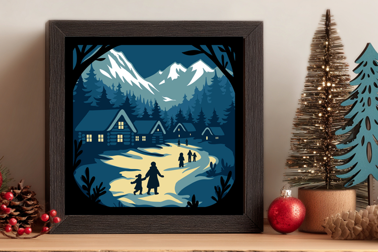 Christmas scene Shadow Box Laser Cut 3D Layered Papercut example image 1