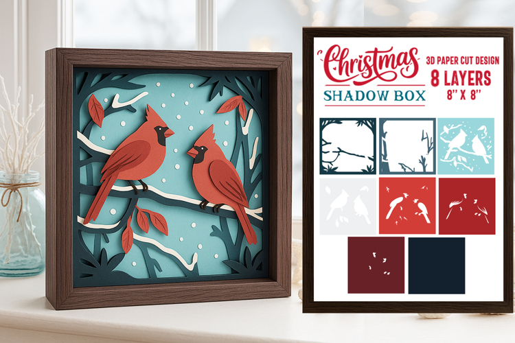 Cardinal Shadow Box Laser Cut 3D Layered Papercut
