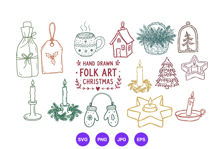 Christmas Hand Drawn Folk Art Illustrations