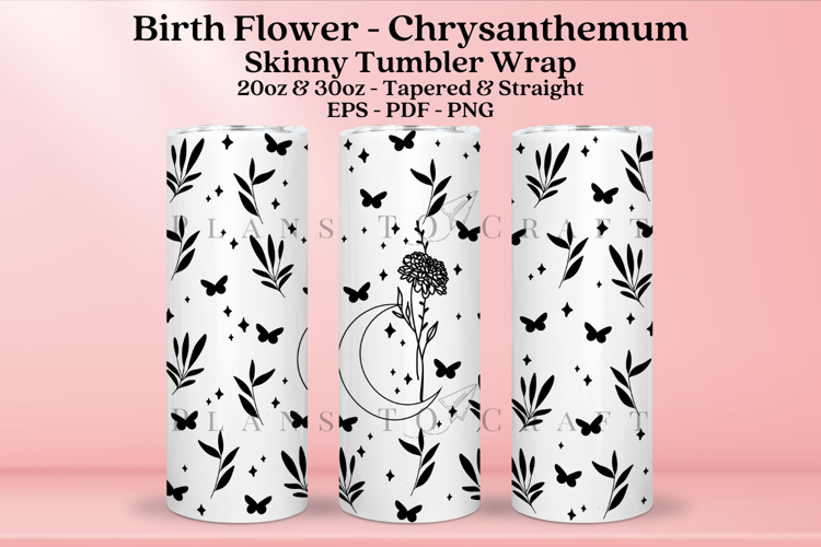 Chrysanthemum Birth Flower Skinny Tumbler Sublimation Wrap