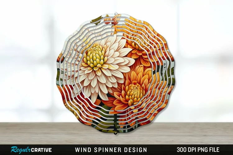 Chrysanthemums Wind Spinner Sublimation PNG Design