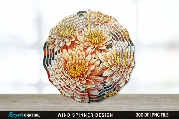 Chrysanthemums Wind Spinner Sublimation PNG Design