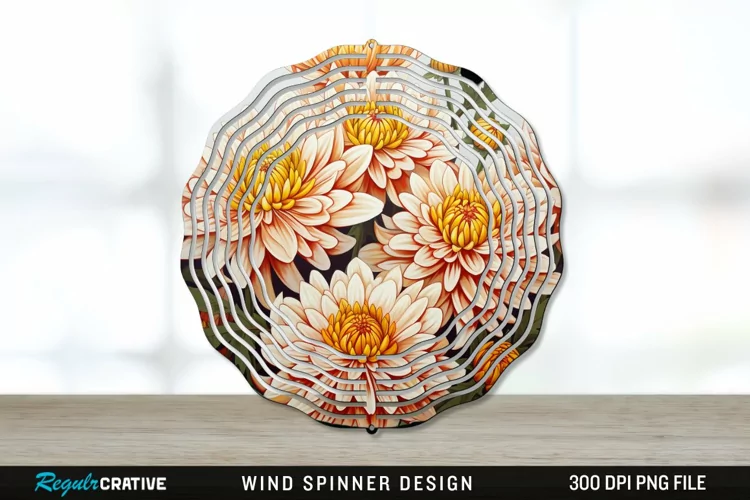 Chrysanthemums Wind Spinner Sublimation PNG Design