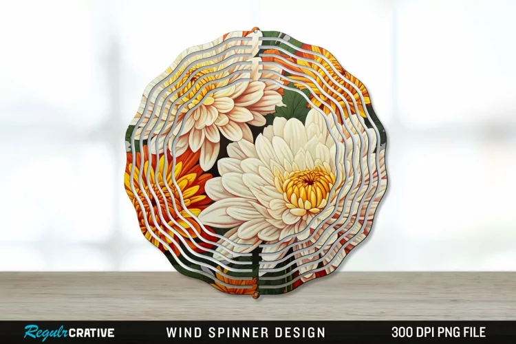 Chrysanthemums Wind Spinner Sublimation PNG Design