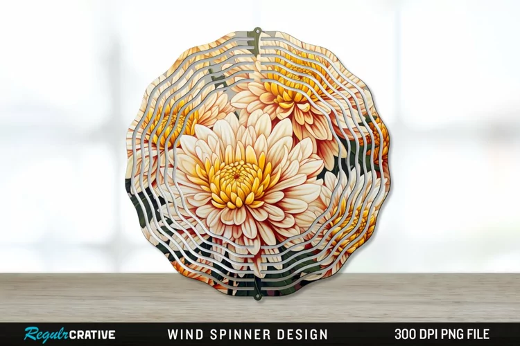 Chrysanthemums Wind Spinner Sublimation PNG Design