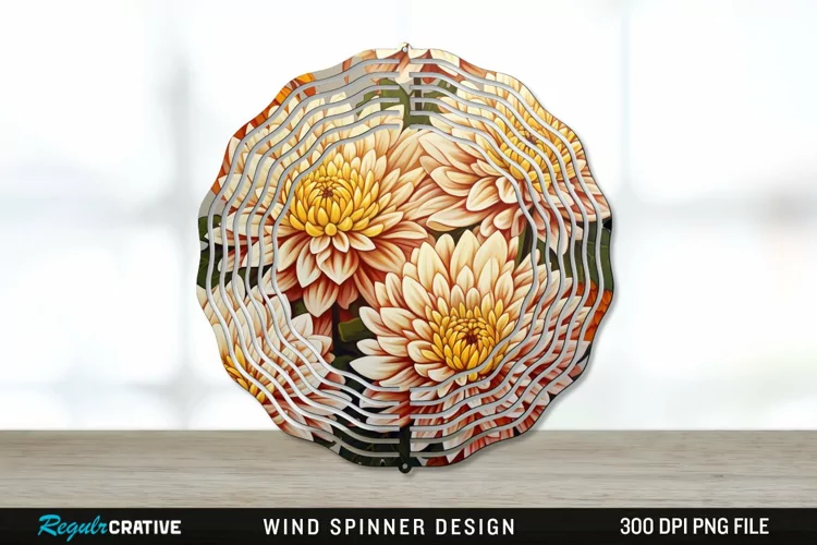 Chrysanthemums Wind Spinner Sublimation PNG Design