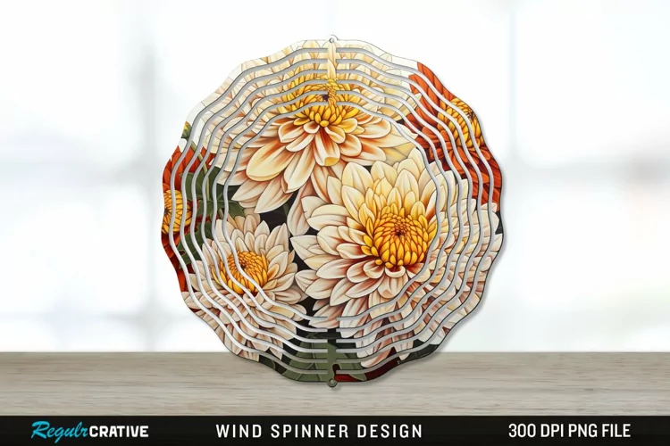 Chrysanthemums Wind Spinner Sublimation PNG Design