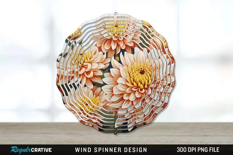 Chrysanthemums Wind Spinner Sublimation PNG Design