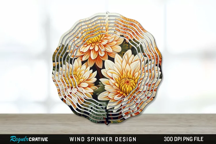 Chrysanthemums Wind Spinner Sublimation PNG Design