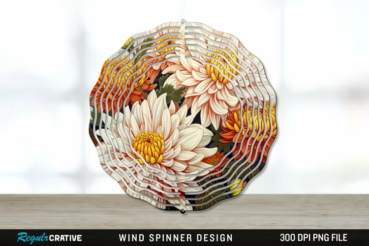 Chrysanthemums Wind Spinner Sublimation PNG Design