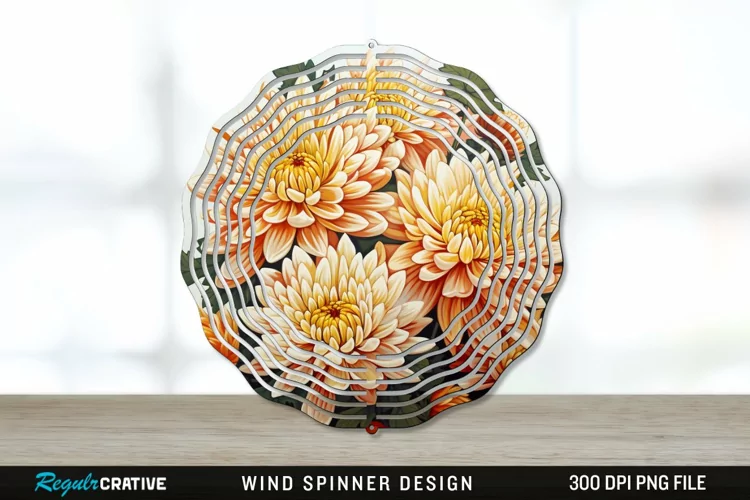 Chrysanthemums Wind Spinner Sublimation PNG Design