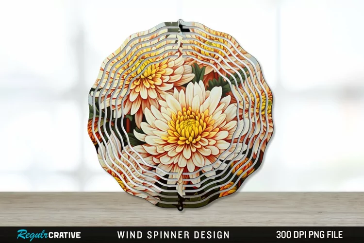 Chrysanthemums Wind Spinner Sublimation PNG Design