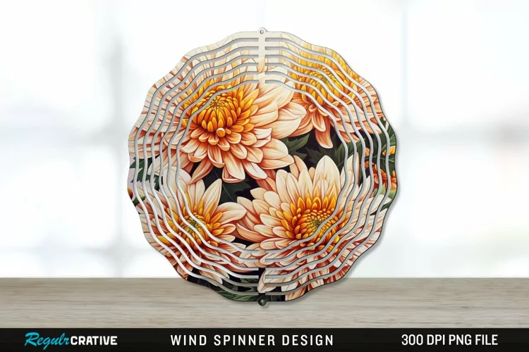 Chrysanthemums Wind Spinner Sublimation PNG Design